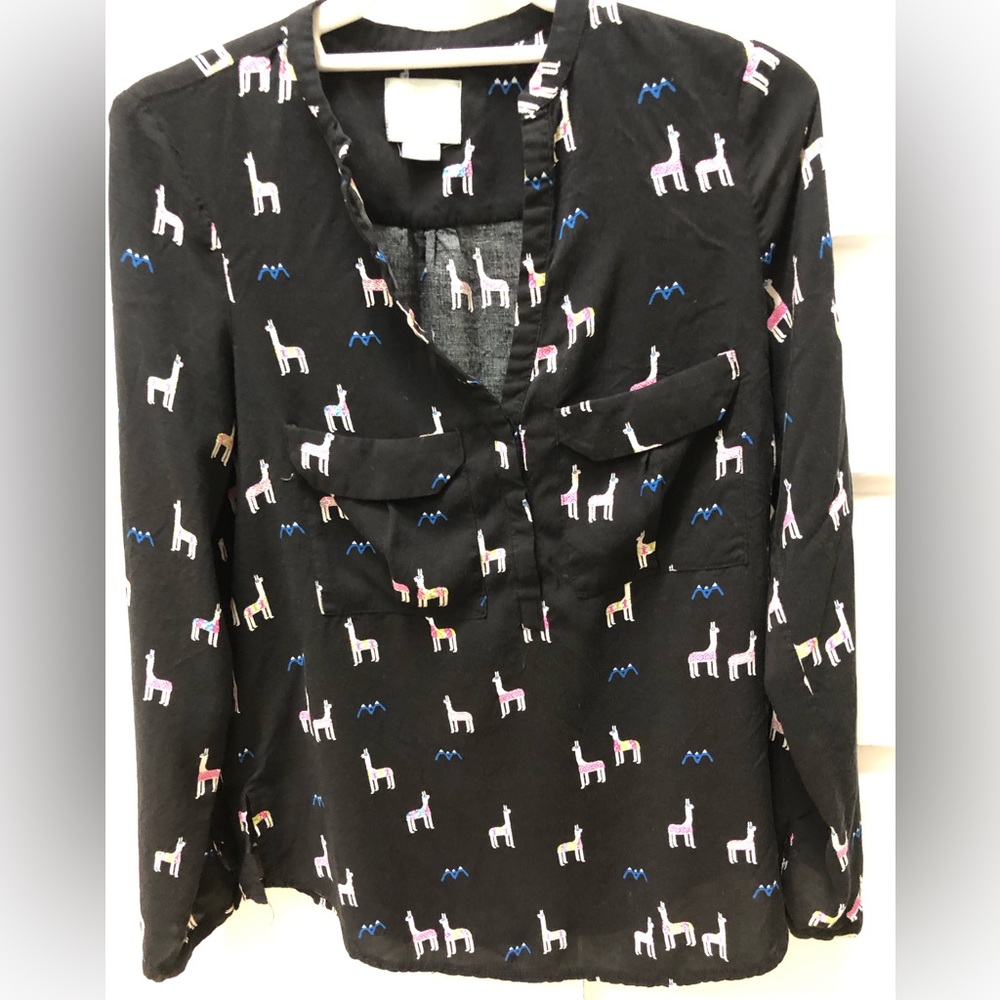 Anthropologie Maeve llama print shirt